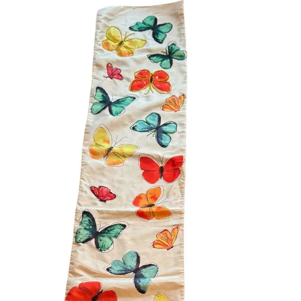 Pier 1 Imports Spring Time Applique Beaded  Butterflies Table Runner